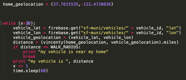 checking if the user's vehicle is close to the destination location