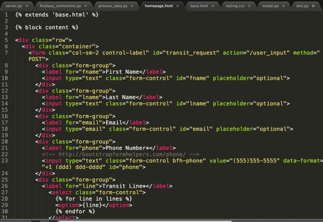 HTML code for my homepage, focused on the form